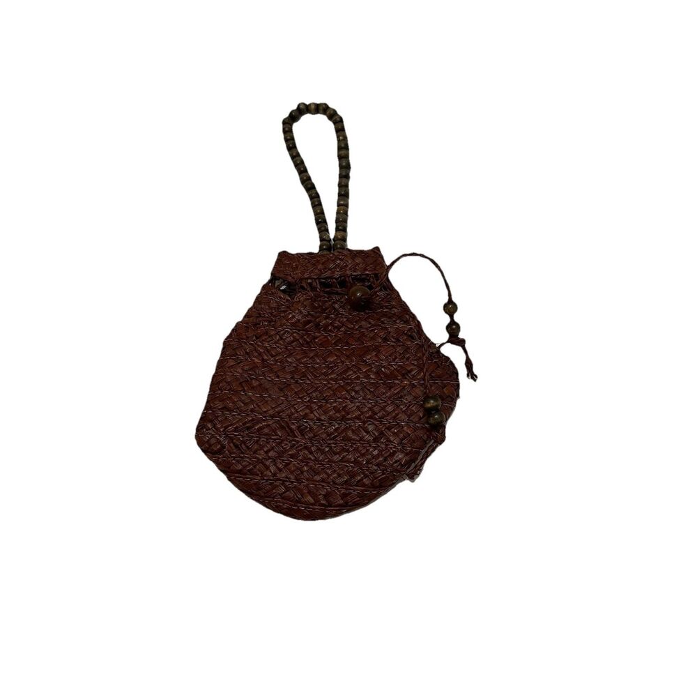 Sun N Sand Brown Woven Straw Wristlet Beachy Boho Mini 7X6 Beaded Hippie Hobo